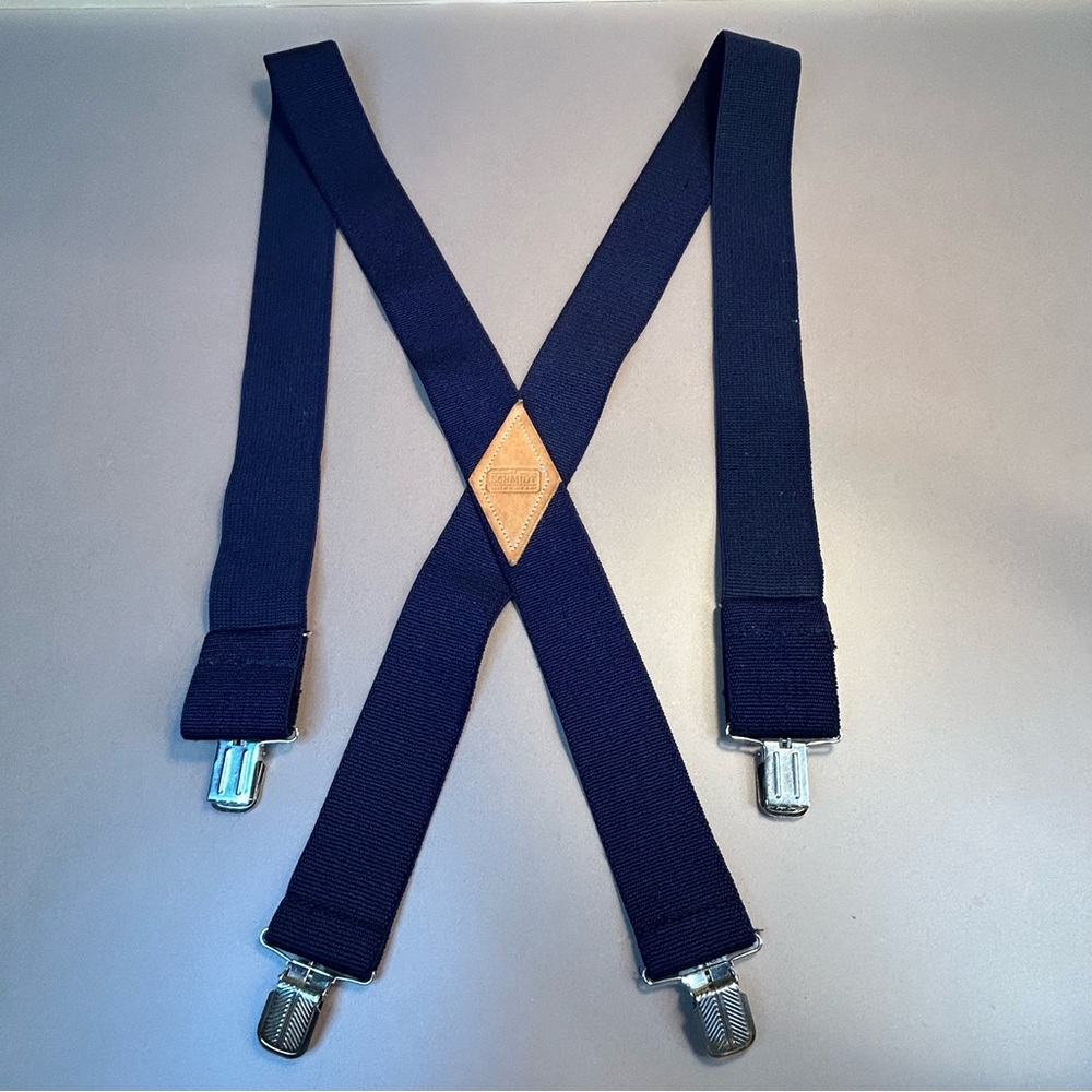 CE Schmidt Workwear Suspenders Navy Blue & Stainless Steel Clamps